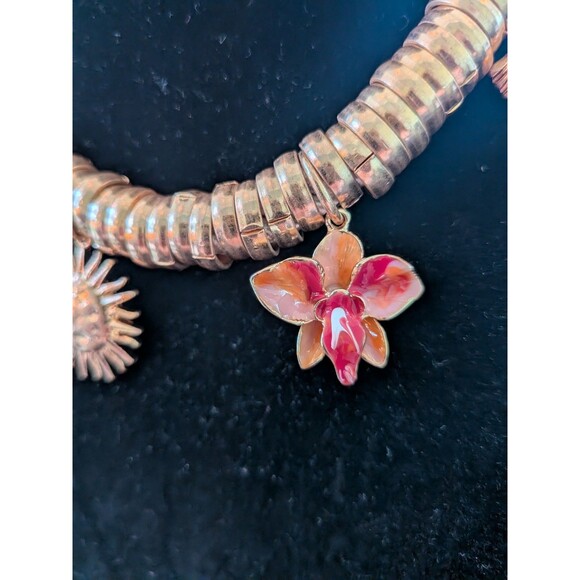 ZARA Necklace Women's Seashore Charms Golden Enamel Cream Cord Statement Coastal - Picture 4 of 15